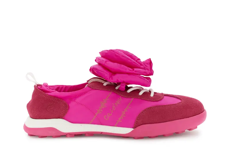 sneakers in nylon pelle scamosciata e accessorio removibile fuxia