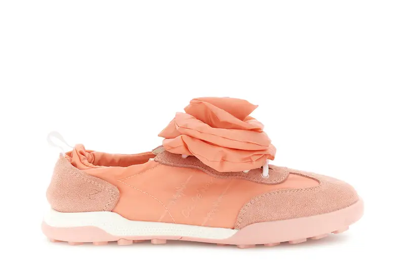 sneakers in nylon pelle scamosciata e accessorio removibile salmone
