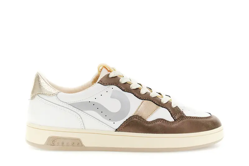 sneakers in pelle e riporti in laminato bianco/marrone