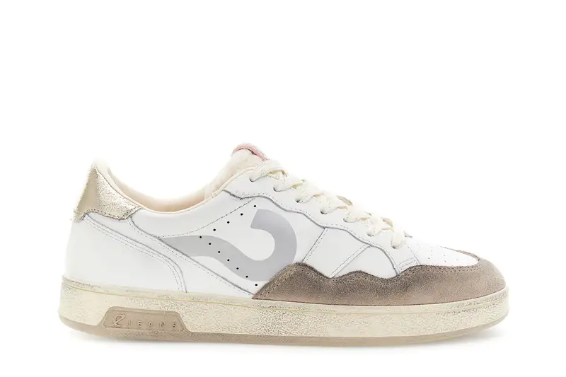 sneakers in pelle e scamosciato con riporto laminato bianco/beige