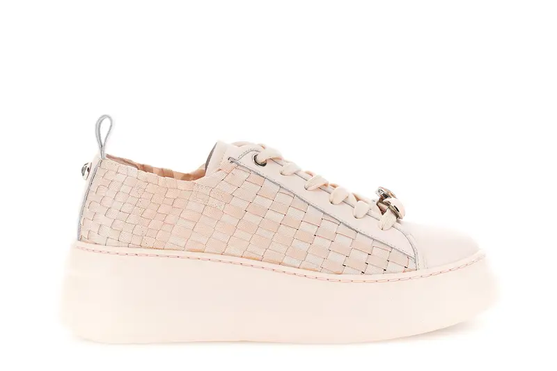 sneakers in pelle rivestita e gros grain intrecciati cipria