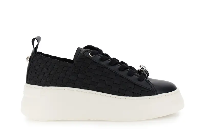 sneakers in pelle rivestita e gros grain intrecciati nero