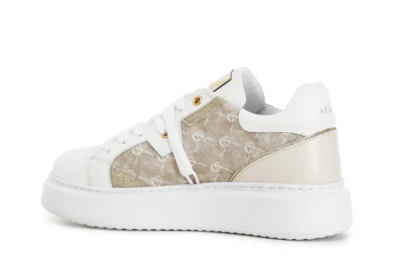 sneakers in tessuto logato e pelle su suola a cassetta multi beige miniatura 2