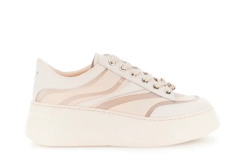 sneakers pelle rivestita e retina cipria