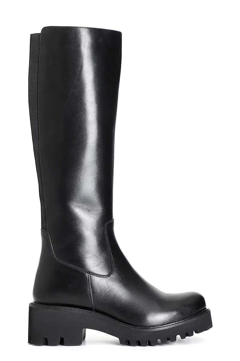 stivale da donna in pelle con elastico nascosto nero