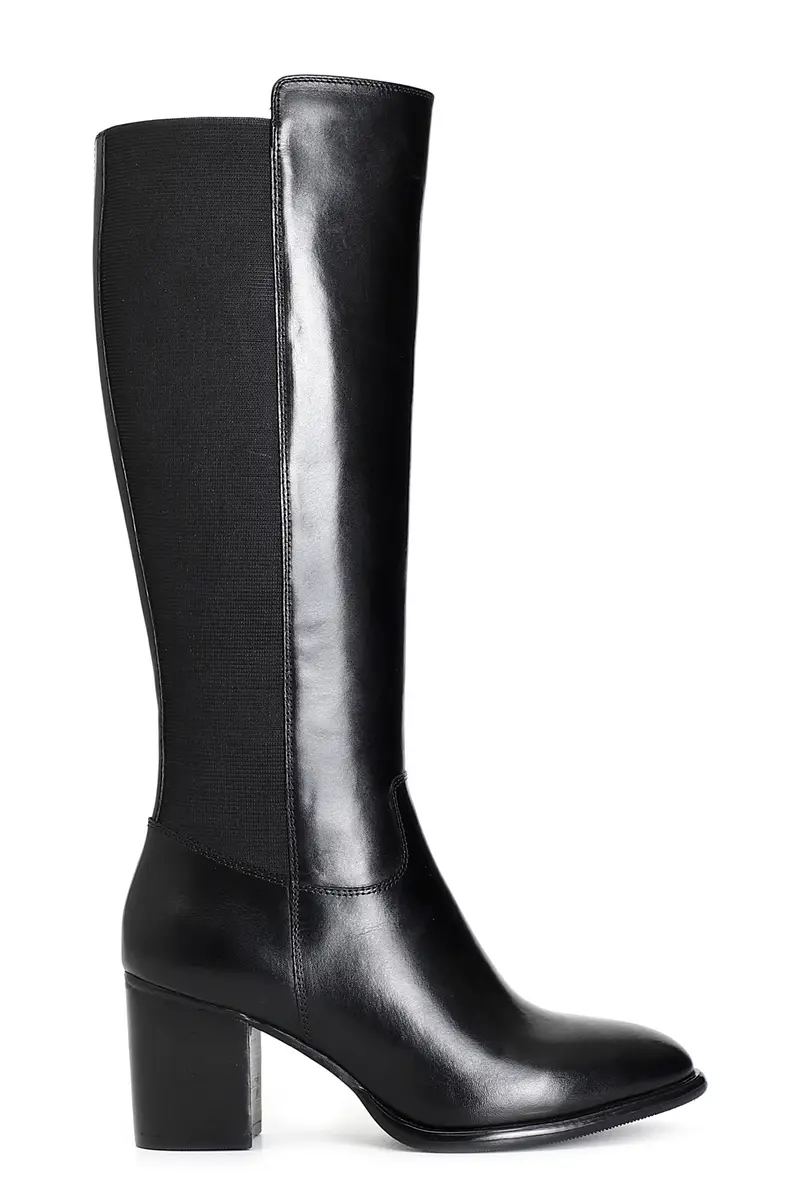 stivale da donna in pelle con elastico nero