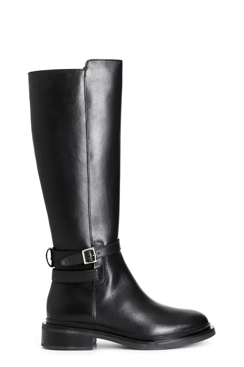 stivale da donna in pelle con fibbia nero