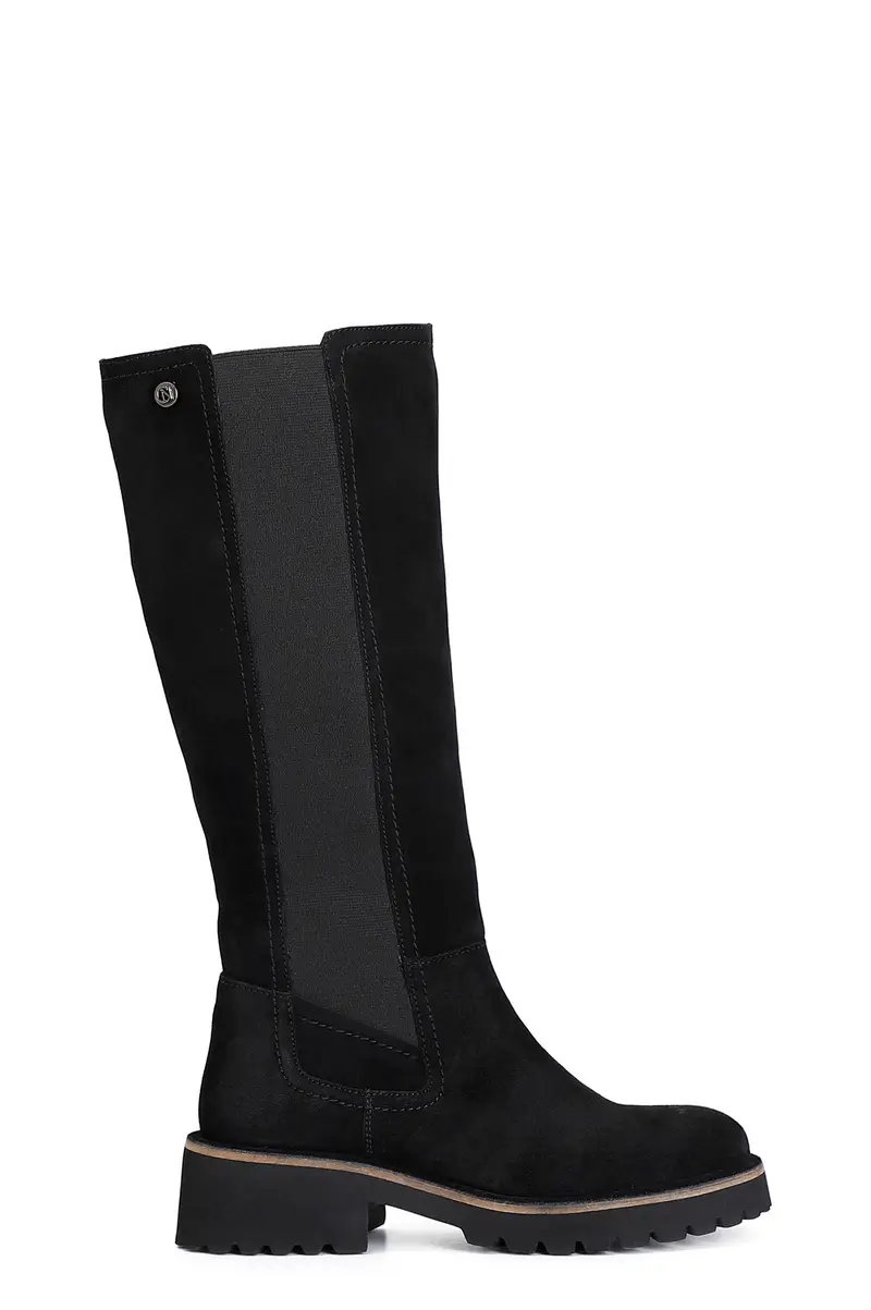 stivale in pelle scamosciata con elastici nero