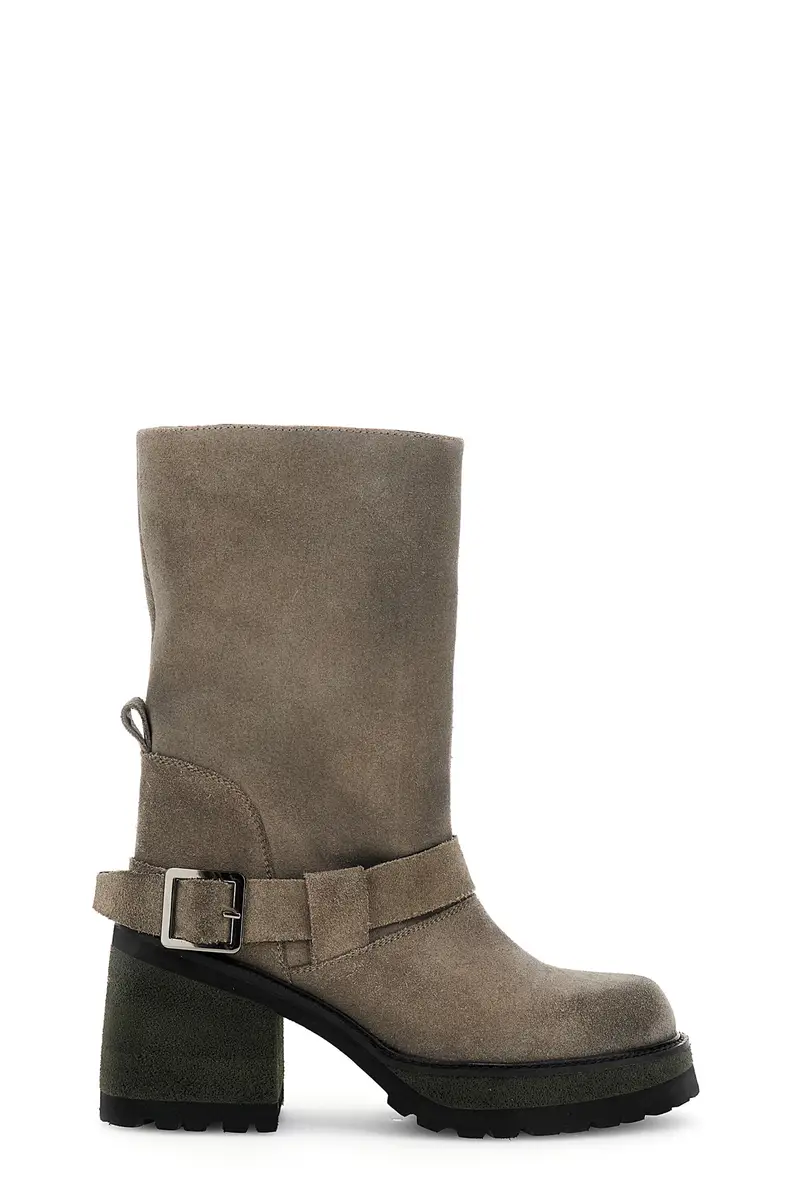 stivaletti in pelle scamosciata con cavigliera taupe