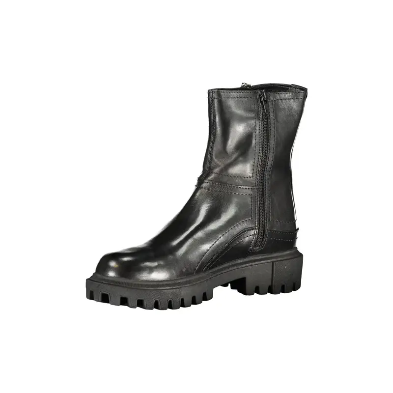 Stivaletti Pelle Donna Neri Zip Laterale Logo Nero miniatura 3