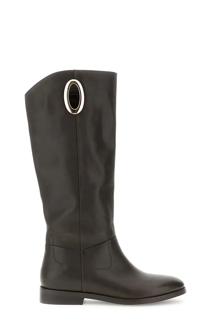 stivali in pelle con accessorio dorato t moro