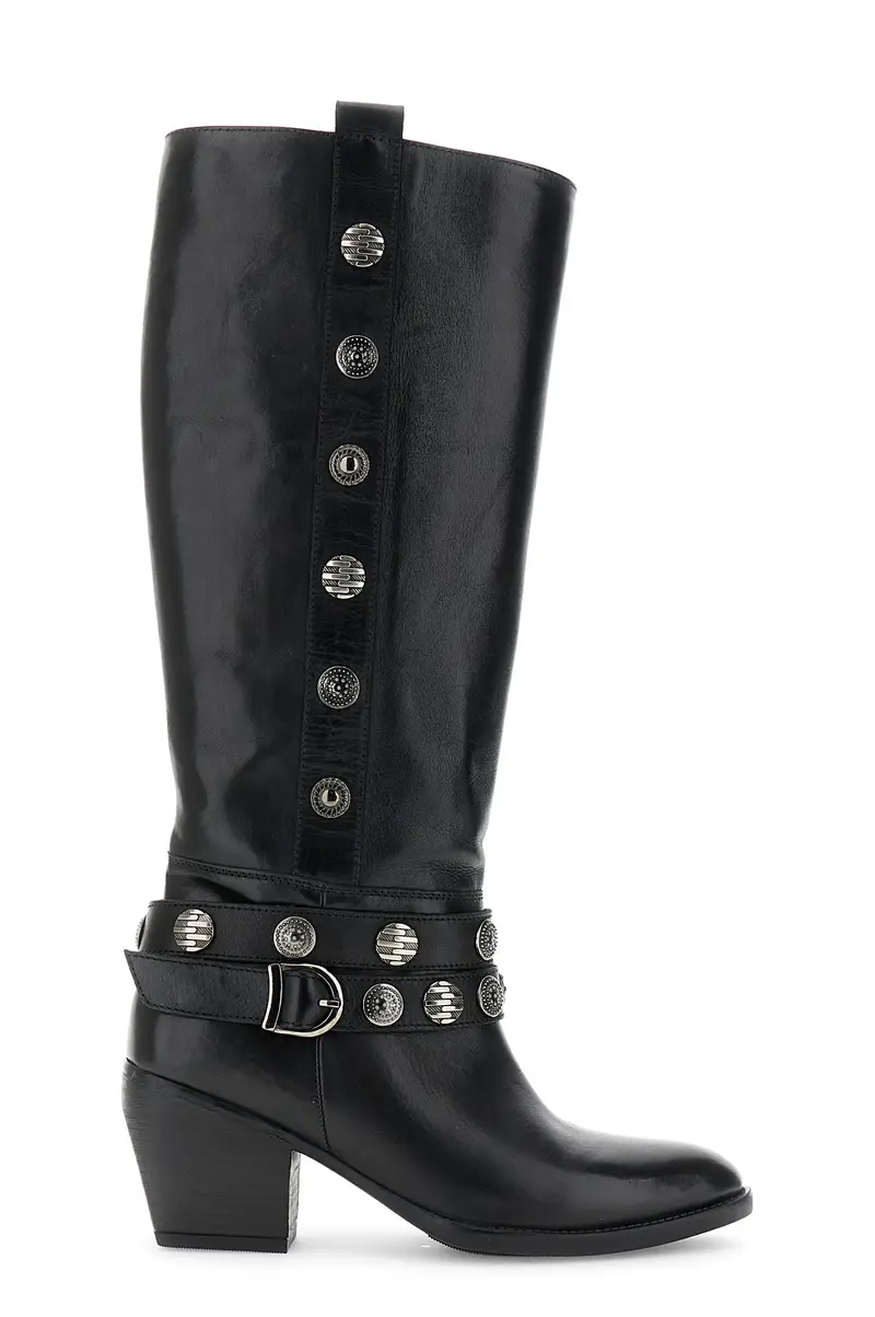 stivali in pelle con bottoni ornamentali nero