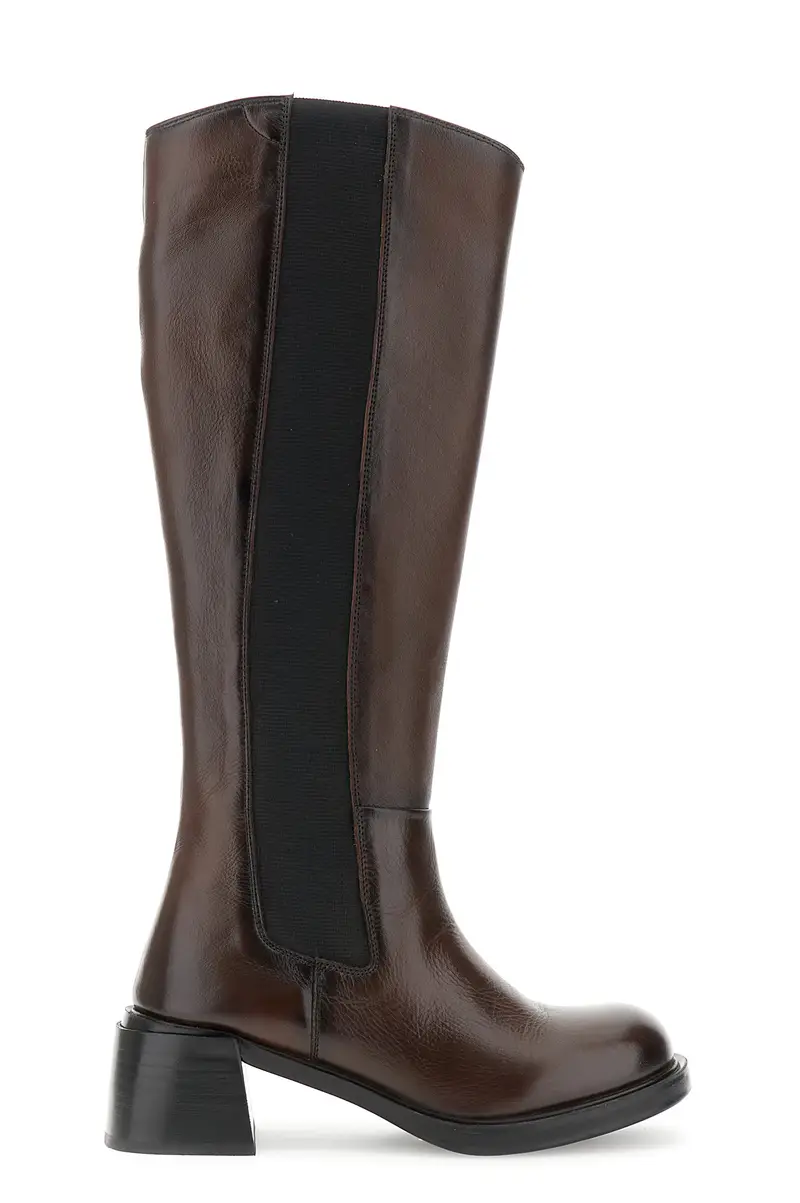 stivali in pelle con elastici t moro