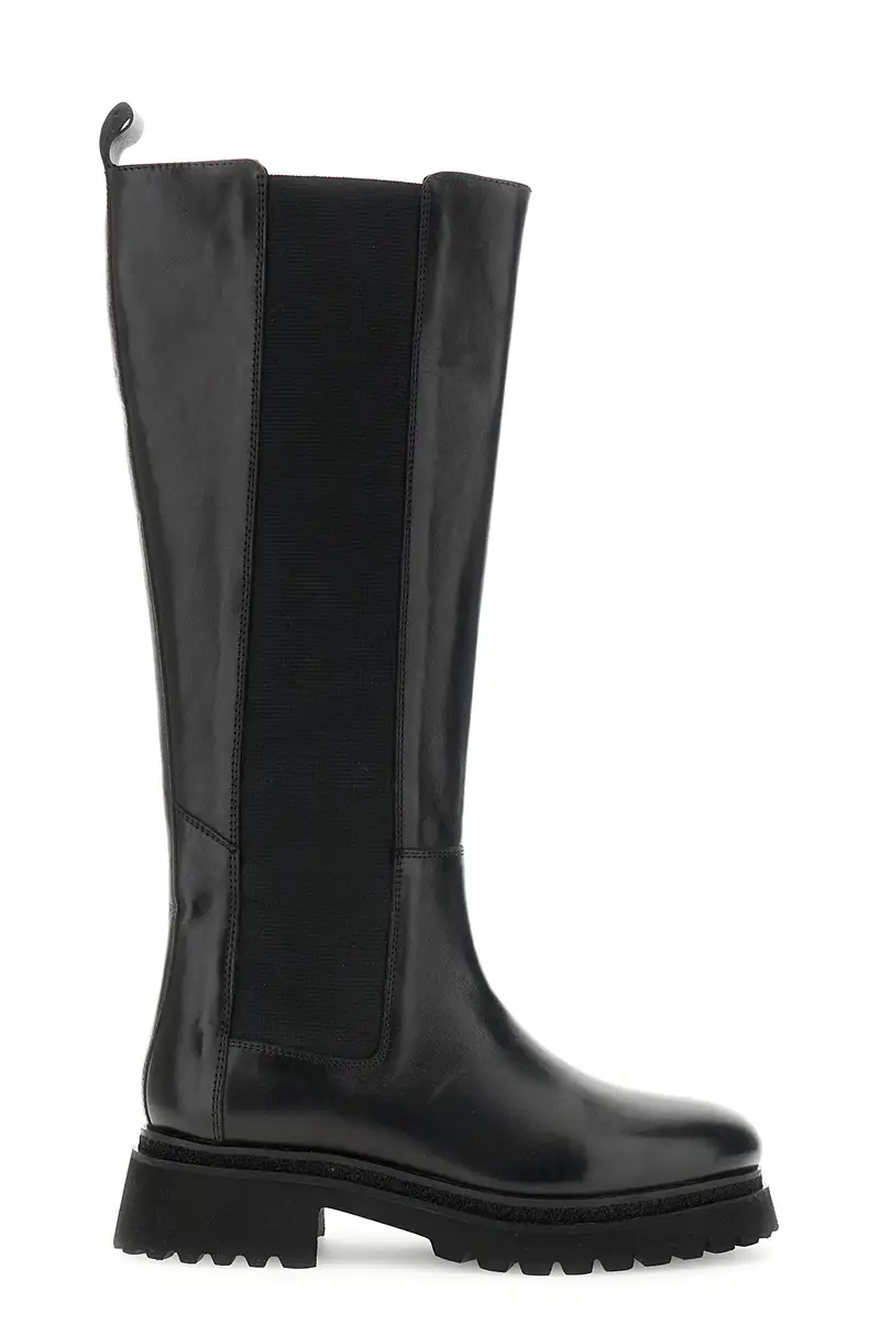 stivali in pelle con elastico nero