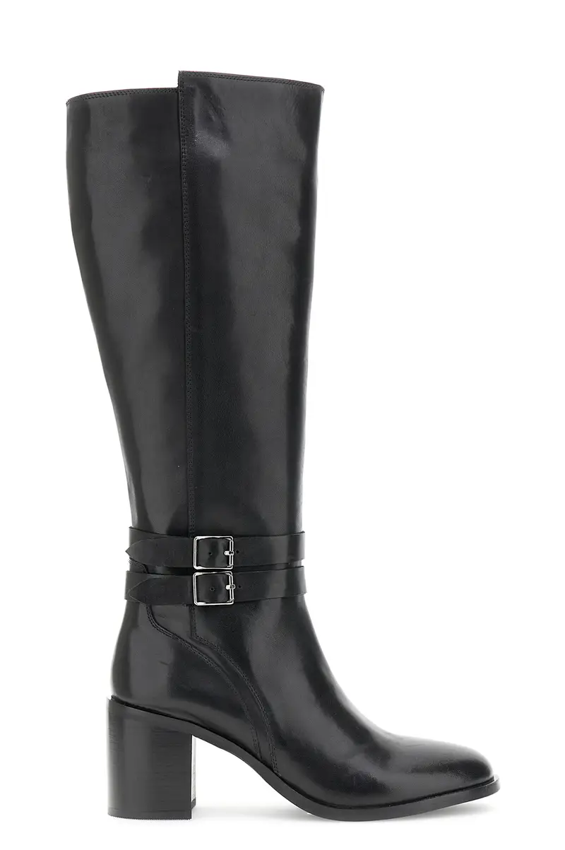 stivali in pelle con fibbie e cerniera nero