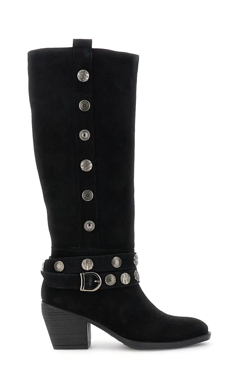 stivali in pelle scamosciata con bottoni ornamentali nero
