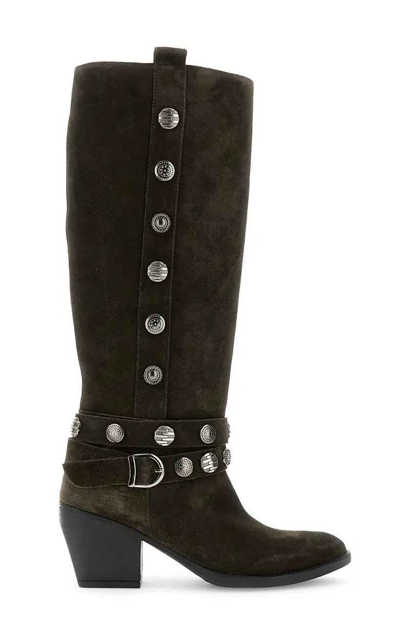 stivali in pelle scamosciata con bottoni ornamentali t moro