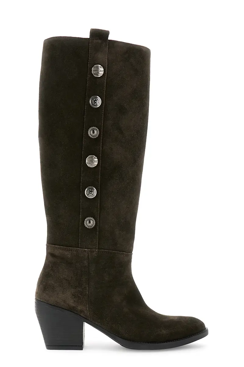 stivali in pelle scamosciata con bottoni ornamentali t moro