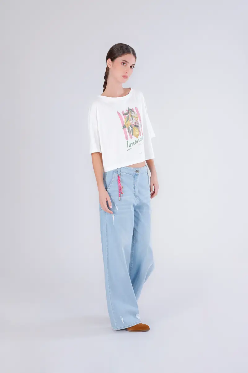 t-shirt con stampa e scritta "limonade d amour" off white