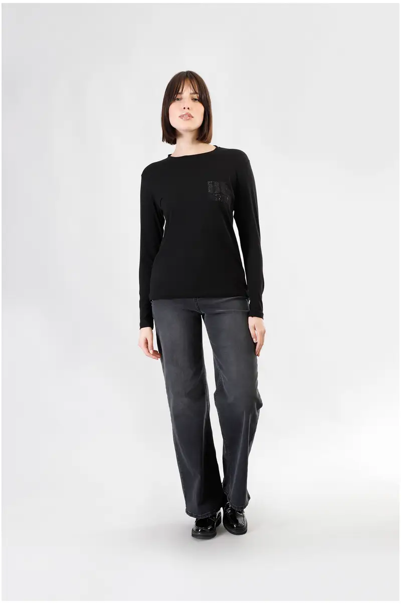 t-shirt manica lunga con logo be noir nero