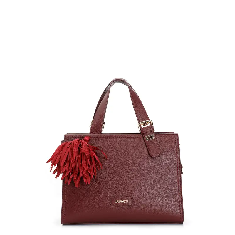 tote con charm grande e fiore in tessuto bordeaux