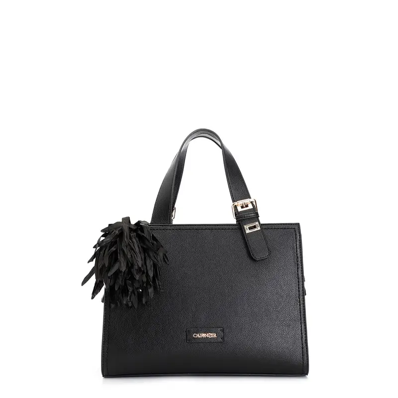 tote con charm grande e fiore in tessuto nero