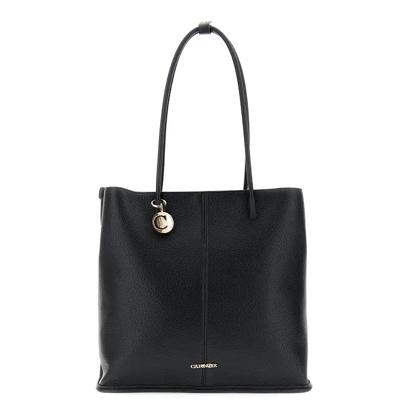 tote effetto pelle con manici tubolari scorrevoli nero