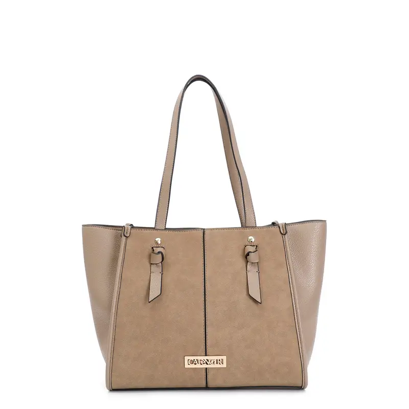 tote in materiale granoso ed effetto suede fango