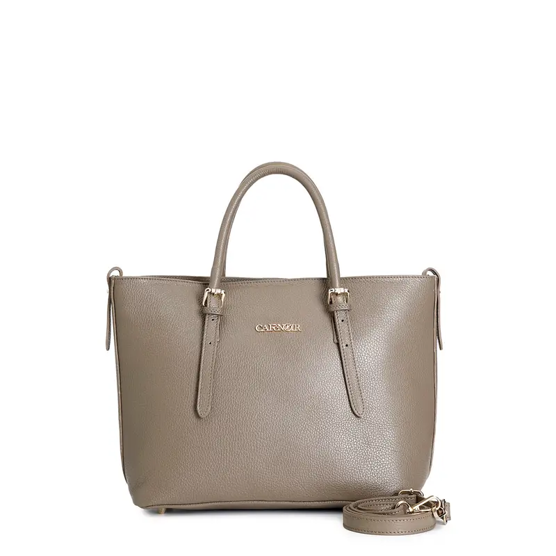 tote in materiale granoso ed effetto suede sul quadrante davanti, attacco manic fango