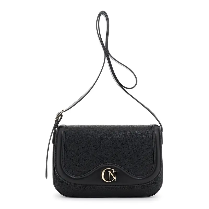 tracolla con pattina effetto pelle granosa nero