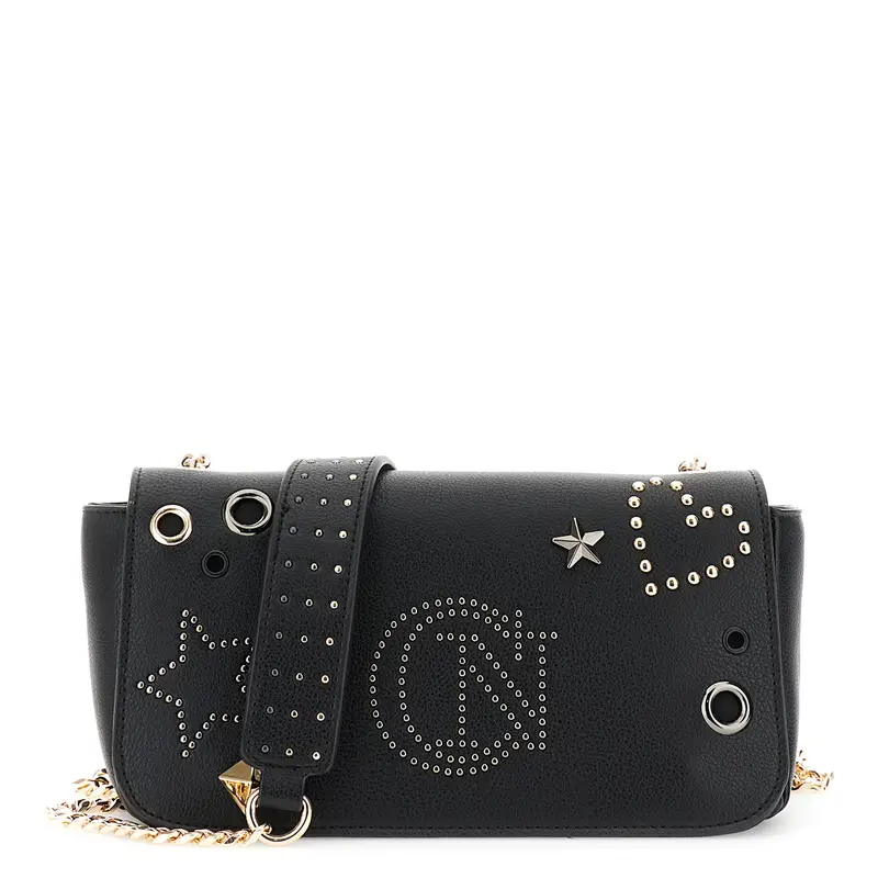 tracolla con pattina, rivetti e borchie nero