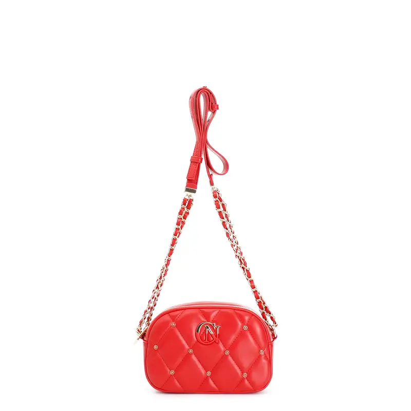 tracolla con trapunta a rombi con applicazione di rivetti e logo bicolore rosso