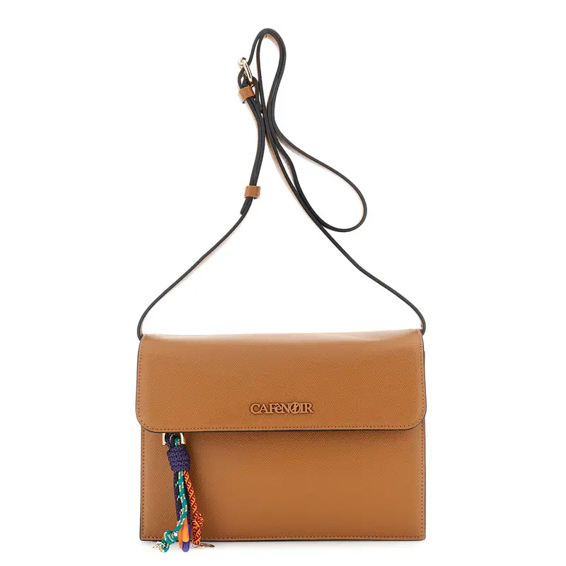 tracolla effetto saffiano con charms multicolore cuoio