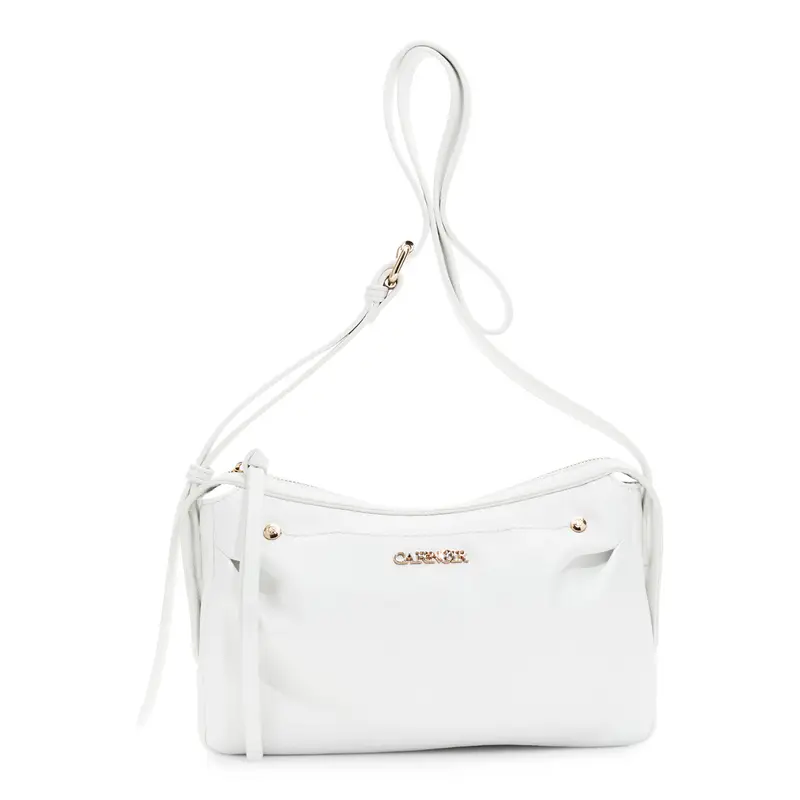 tracolla morbida effetto pelle granosa con applicazione di rivetti metallici bianco