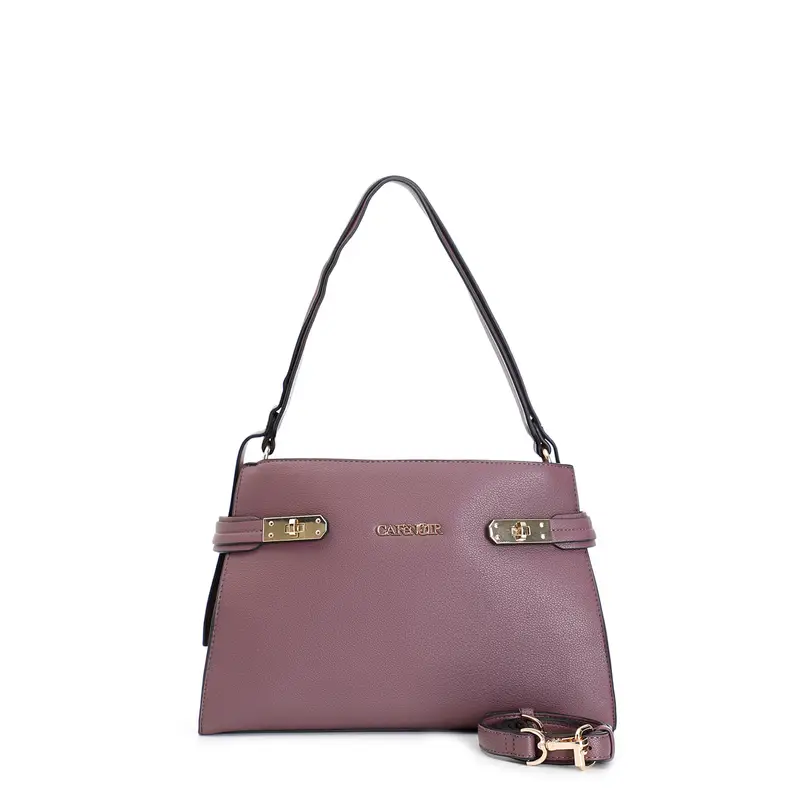 tracolla trapuntata con motivo a rombi e pattina trapuntata con motivo a righe vinaccia