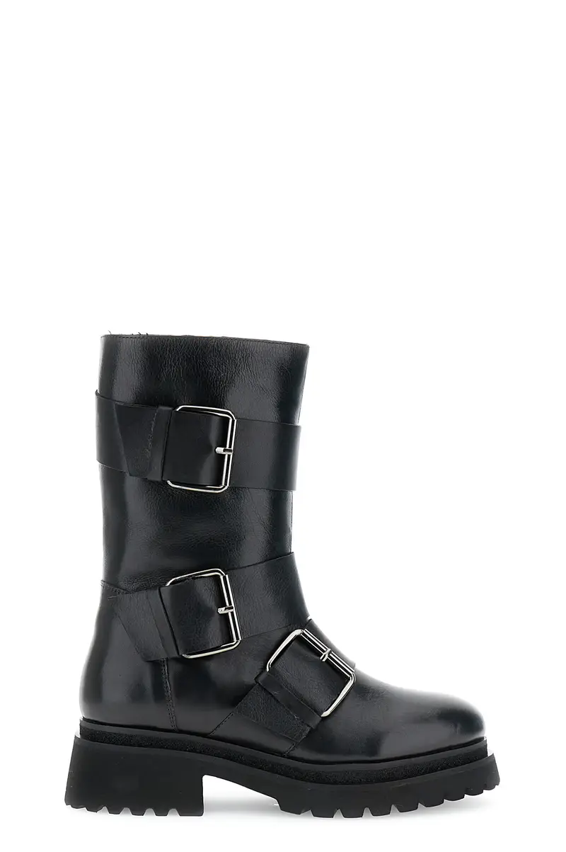 tronchetti a tubo in pelle maxi fibbie nero