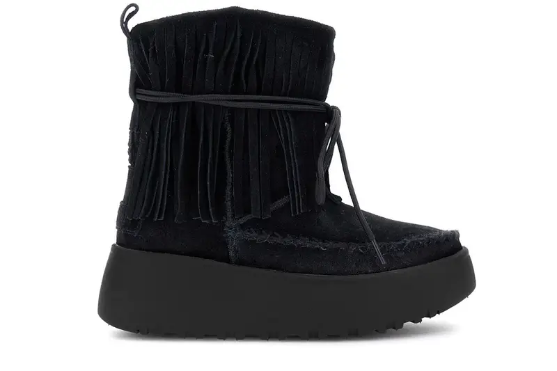 tronchetti alto in pelle scamosciata con frange nero