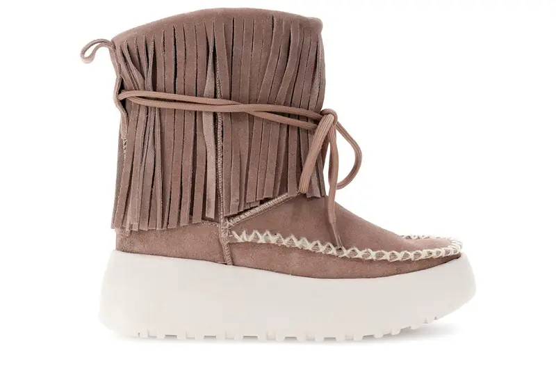 tronchetti alto in pelle scamosciata con frange taupe