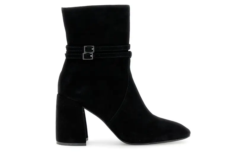 tronchetti in camoscio con doppia fibbia nero