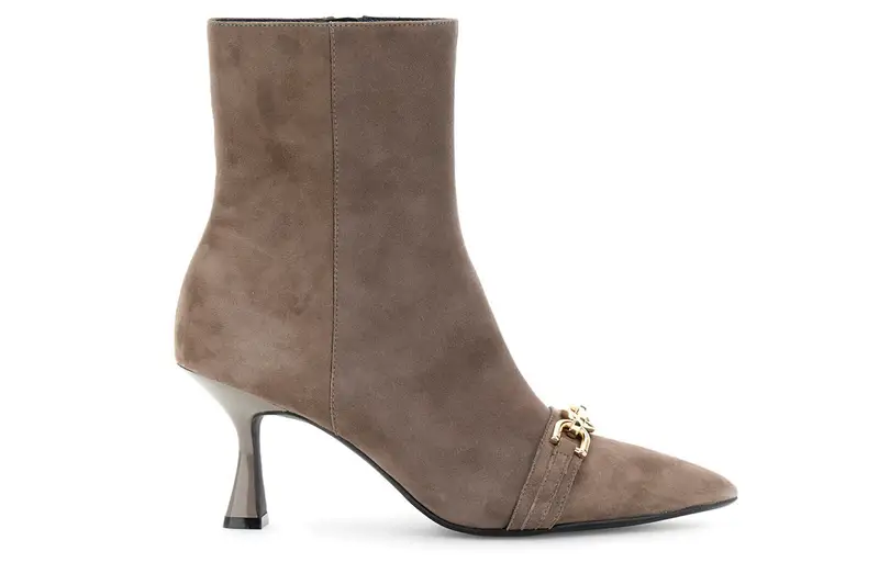 tronchetti in camoscio con morsetto taupe