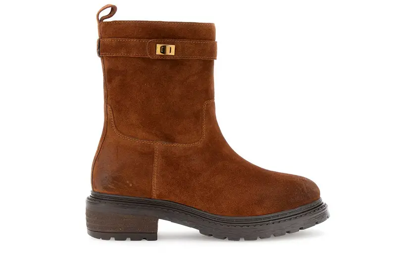 tronchetti in pelle scamosciata con cerniera caramello