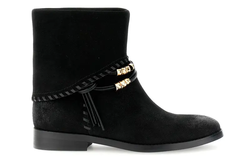 tronchetti in pelle scamosciata con infilatura e cavigliera nero