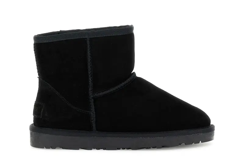 tronchetti in pelle scamosciata con pelliccia sintetica nero