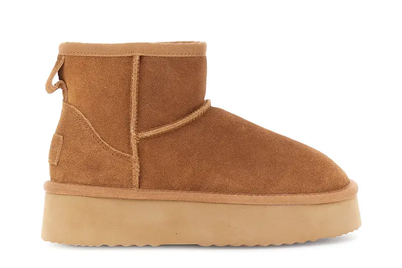 tronchetti in pelle scamosciata con suola alta camel