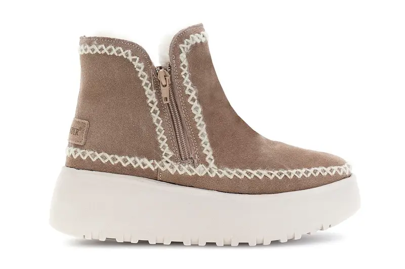 tronchetti in pelle scamosciata doppia zip taupe