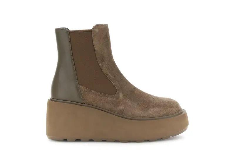 tronchetti in pelle scamosciata e pelle con elastico taupe