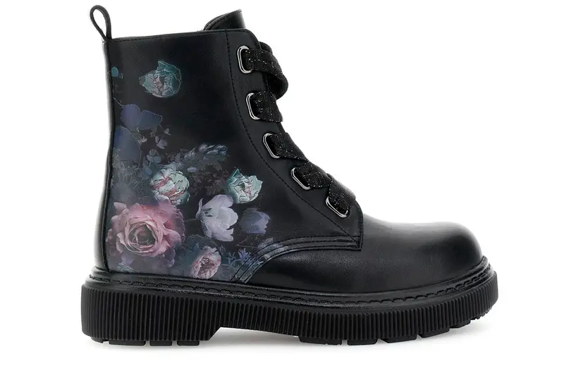 tronchetti similpelle con stampa floreale nero