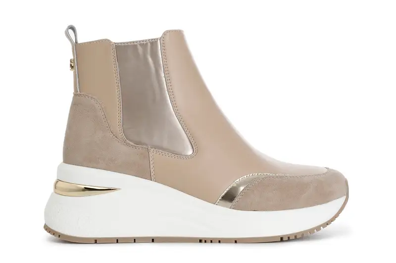 tronchetto con riporto in nylon e camoscio nocciola