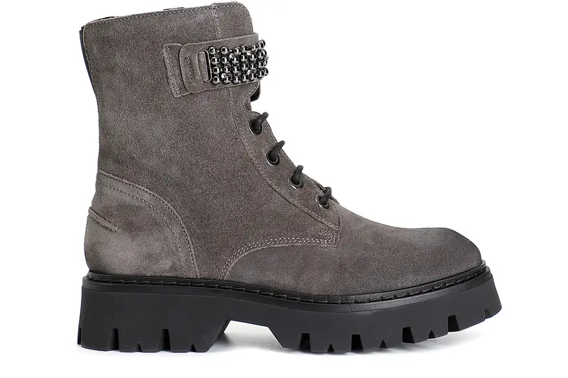 tronchetto da donna allacciato con accessorio in pelle scamosciata asfalto