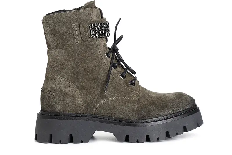 tronchetto da donna allacciato con accessorio in pelle scamosciata bosco